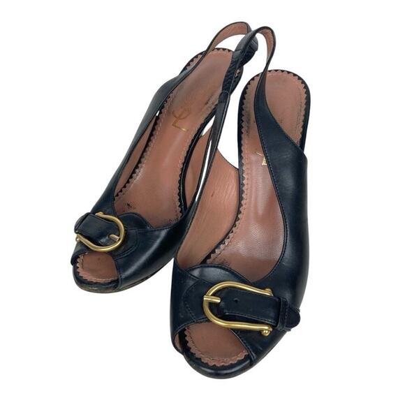 YVES SAINT LAURENT Black Leather Sling Back Heels - Size 36.5 - Picture 14 of 14